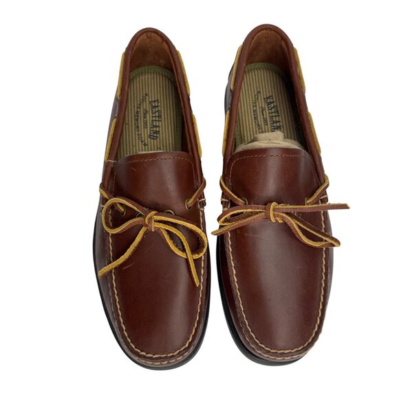 Eastland Brown Leather Boat Shoes‎ Moc Toe & Lace Detail Style Yarmouth Size 10W - Picture 6 of 12